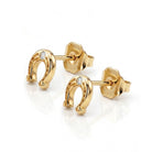 Gold horsehoe earring made with 14 karat gold with diamonds 