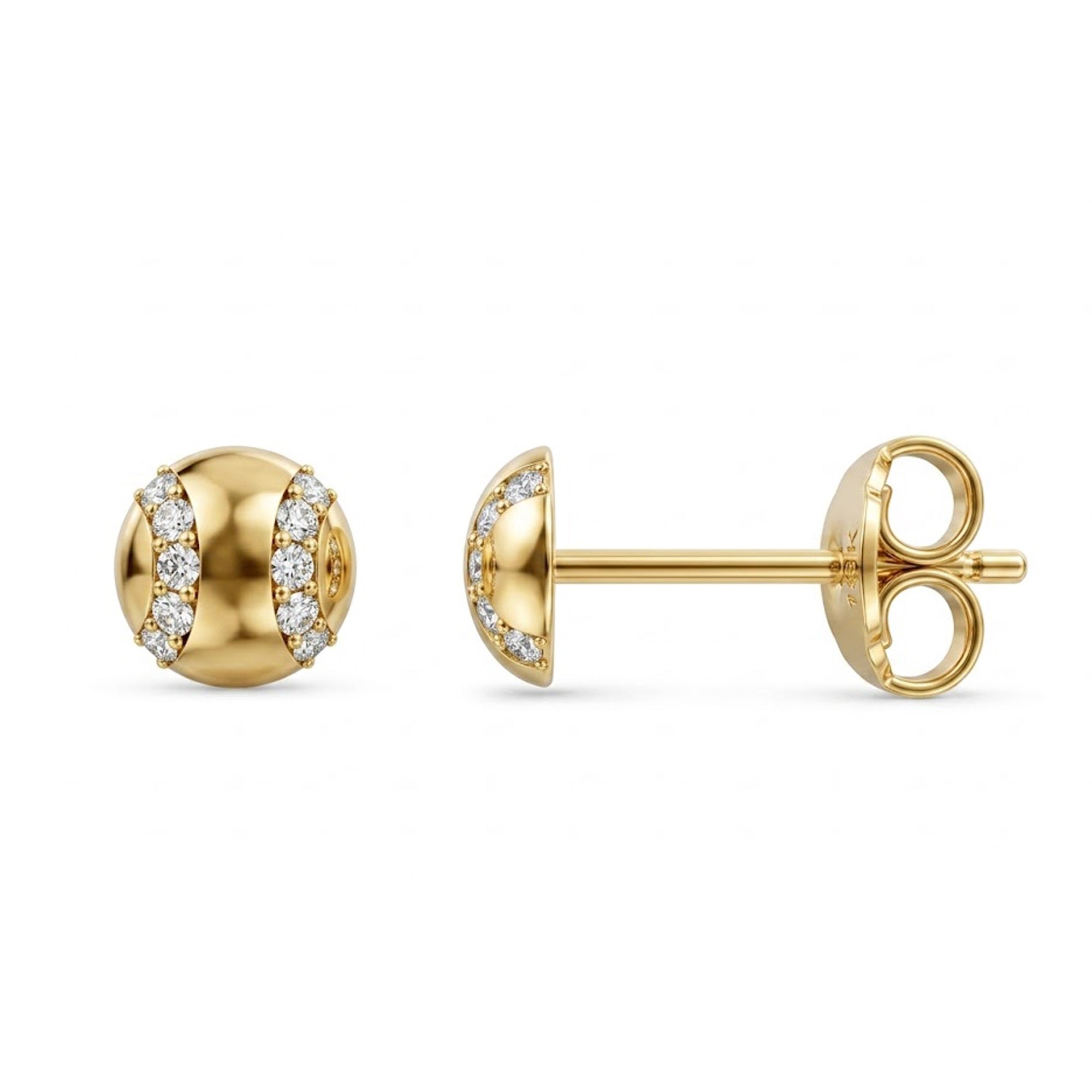 Gold baseball earring studs with real diamonds 