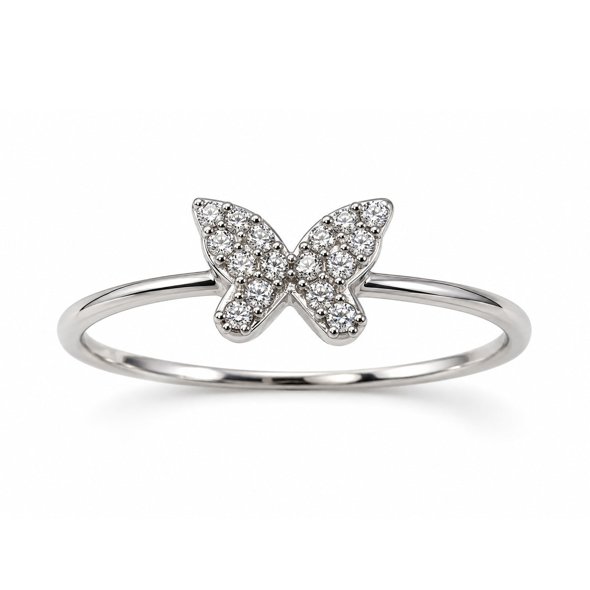 silver butterfly ring with cz stones 