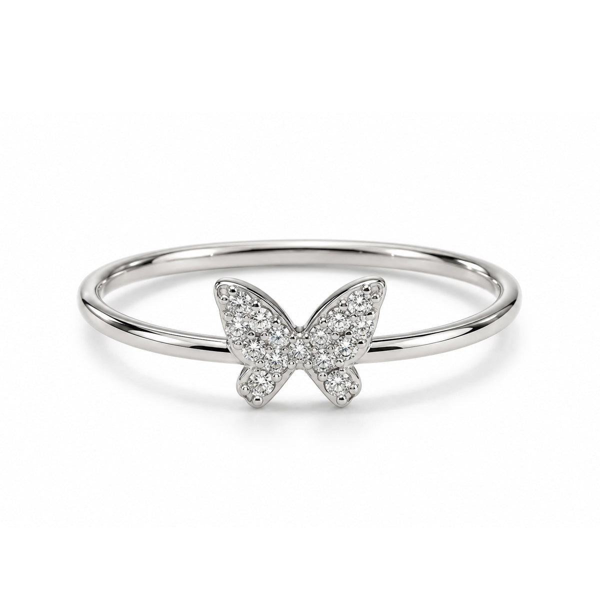 silver butterfly ring with cz stones 