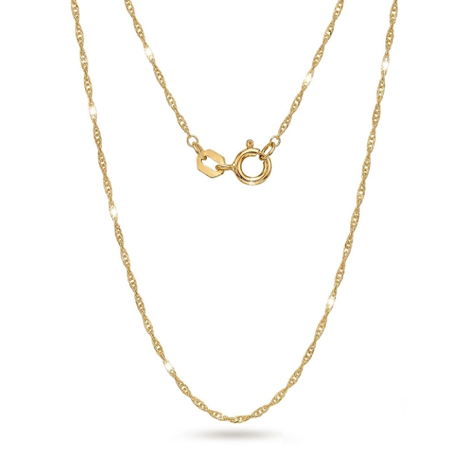 Gold chain necklace on a white background