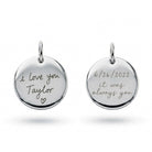 [group: silver] A round silver pendant charm with a top loop, featuring the engraved text 'ENGRAVE HERE' on a clean white background.