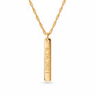 A gold-plated necklace featuring a vertical rectangular bar pendant engraved with the date '6.26.