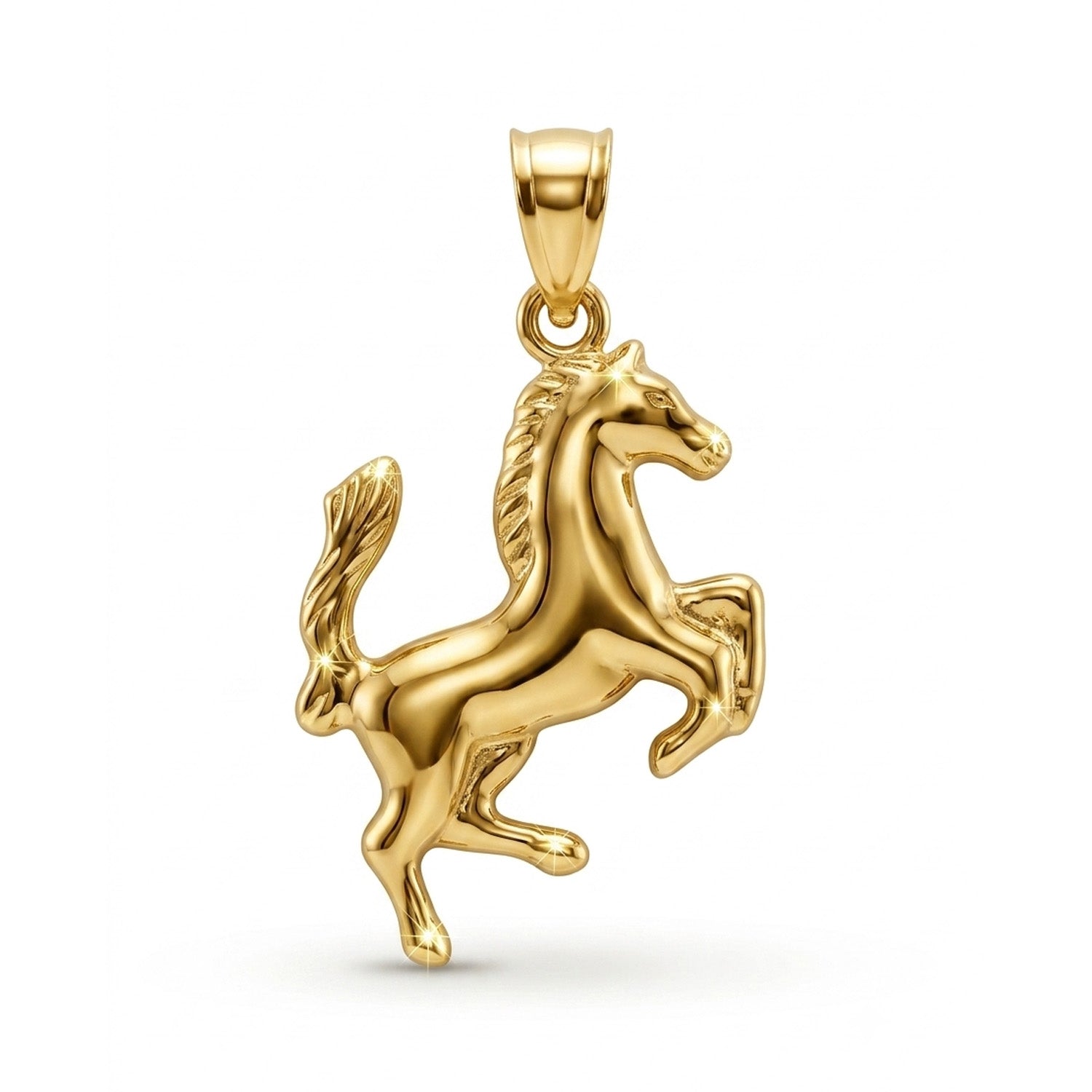 Gold horse pendant on a white background