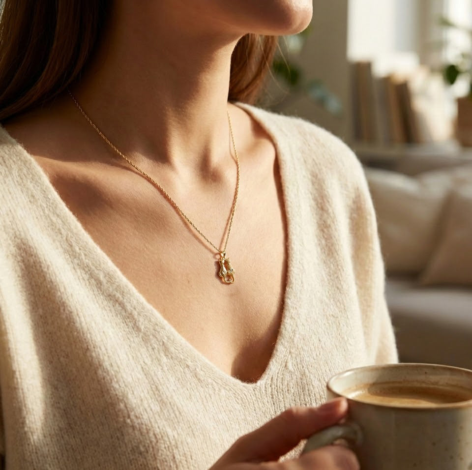 [group: 10k-gold] Woman holding a cup of coffee with a blurred indoor background
