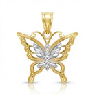 Gold butterfly pendant on a white background