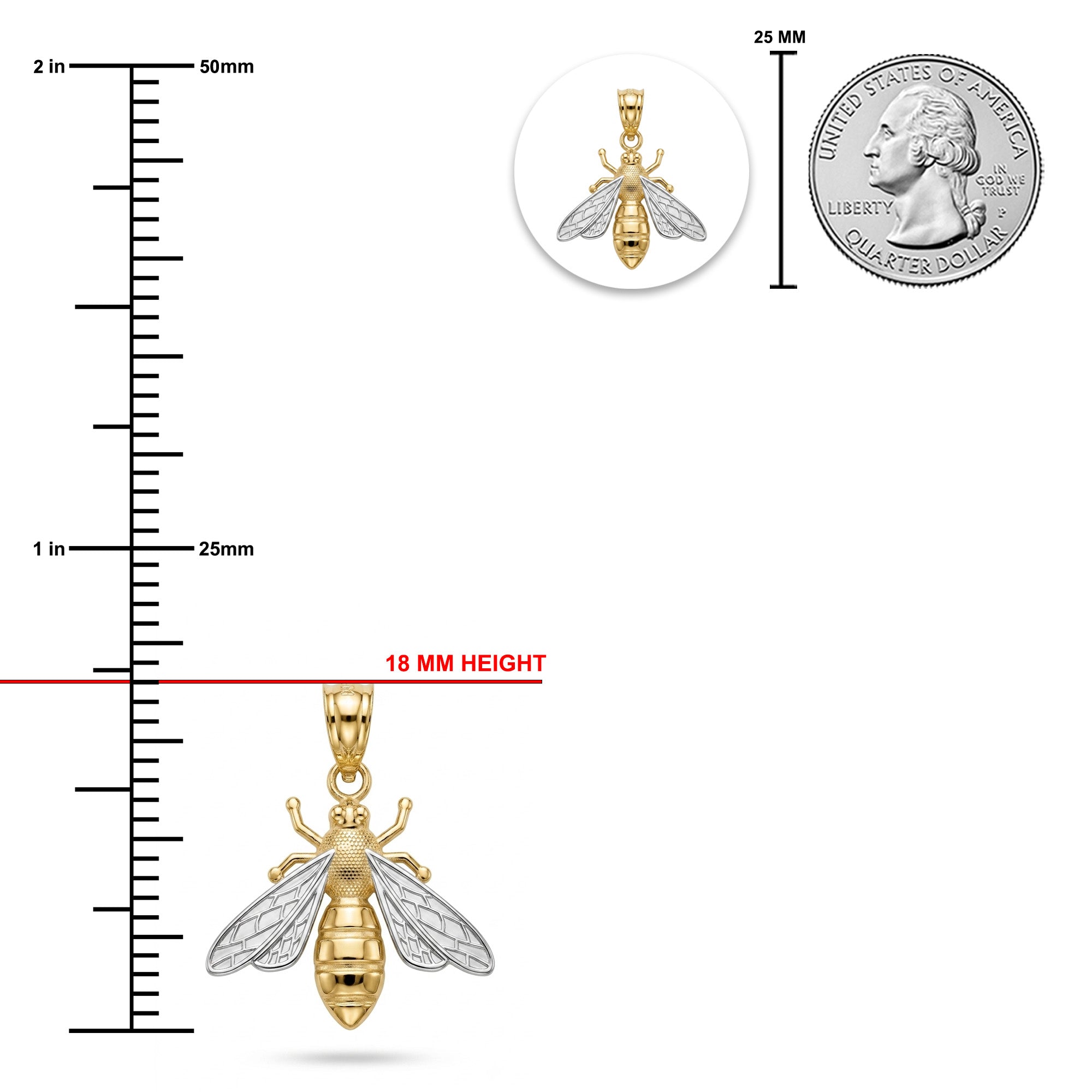Gold Wasp Bee Pendant sizing chart