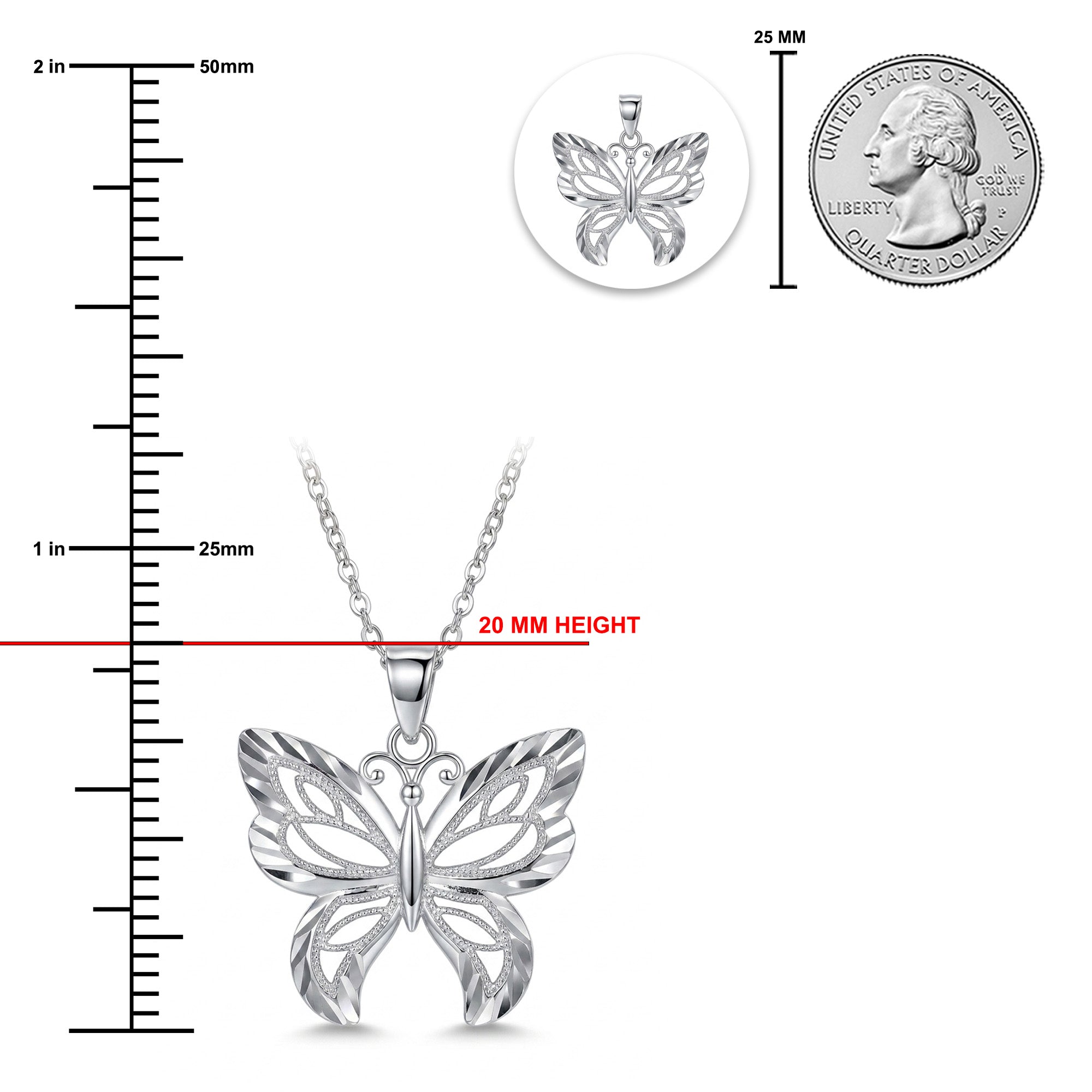 Silver butterfly Necklace  size
