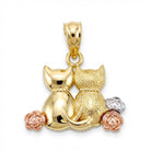 Gold cat pendant with roses on a white background