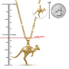 [group: gold-plated] Gold kangaroo pendant on a chain against a white background
