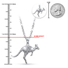 [group:silver] silver kangaroo necklace  Silver kangaroo pendant necklace with measurements on a white background