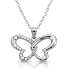 [group: silver] Silver butterfly pendant necklace on a white background