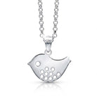 [group:silver] Silver bird-shaped pendant necklace on a white background