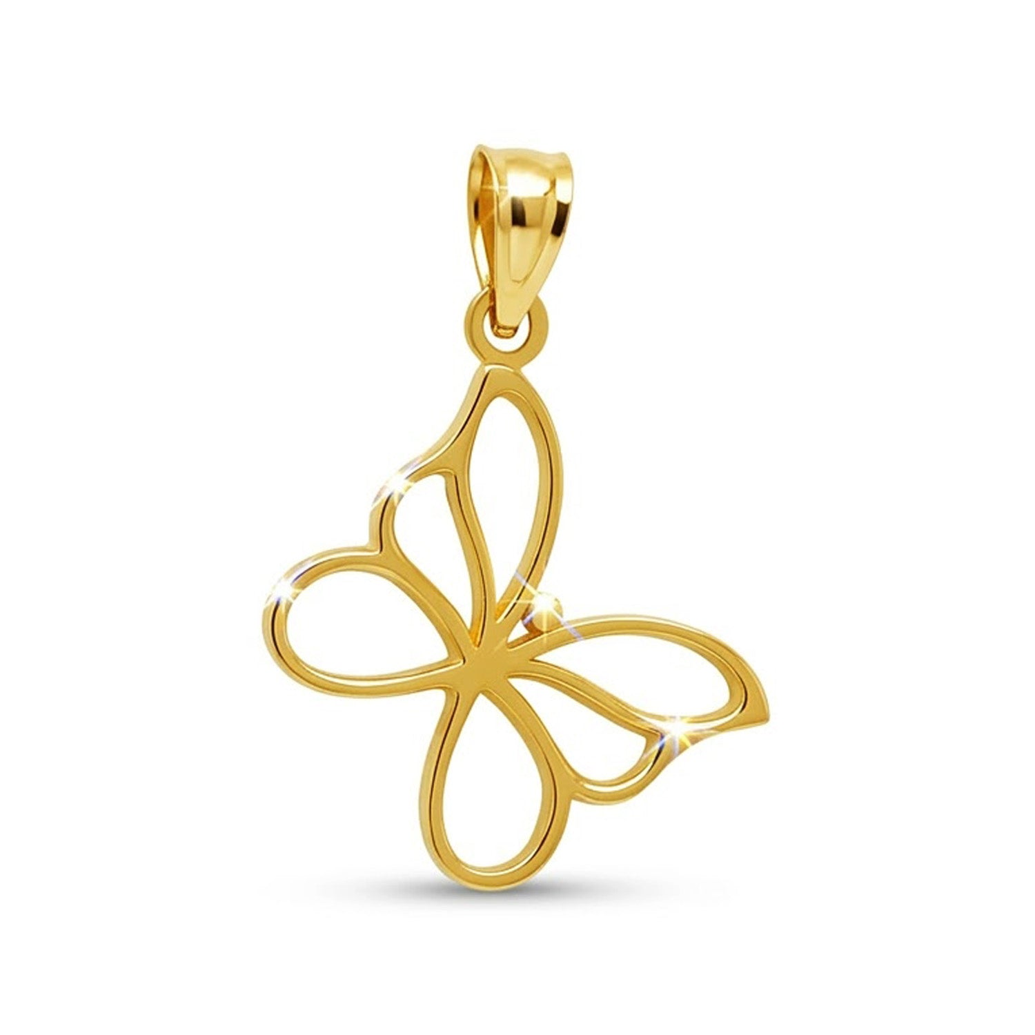 Gold butterfly pendant on a white background