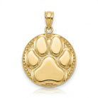 Gold paw print pendant on a white background