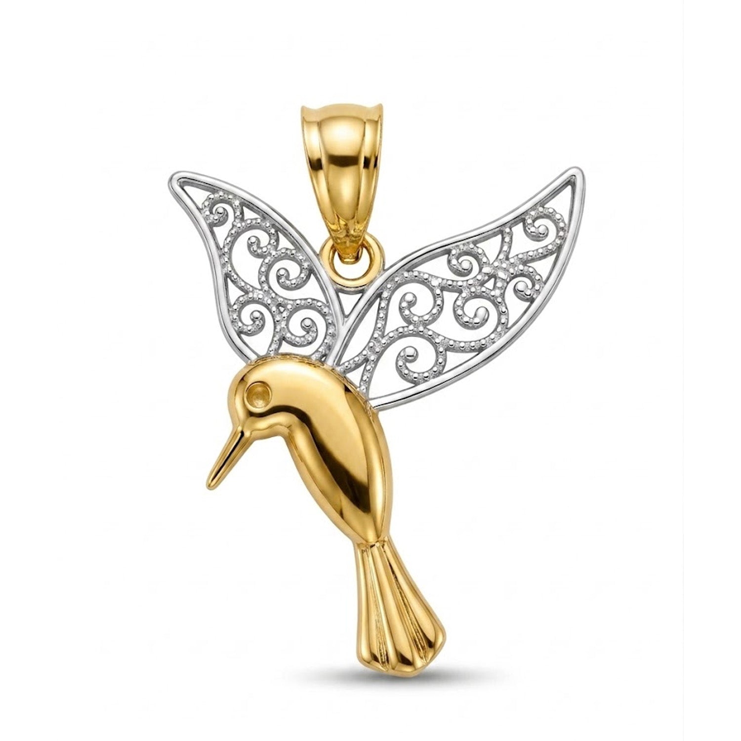 Gold hummingbird pendant made in 10 karat yellow gold 