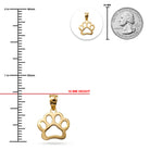 [group: large ]Gold paw print pendant with measurements against a white background