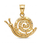Gold snail-shaped pendant on a white background