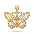 Gold butterfly pendant on a white background