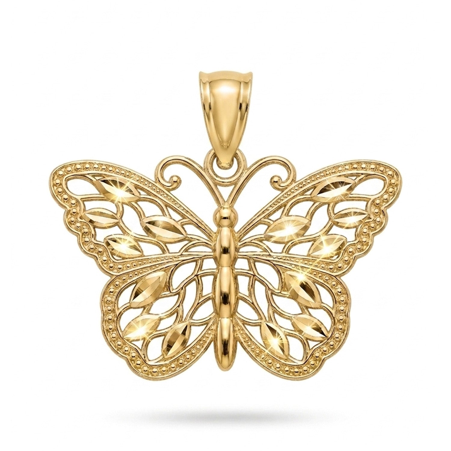 Gold butterfly pendant on a white background