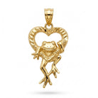 Gold pendant with a frog design on a white background