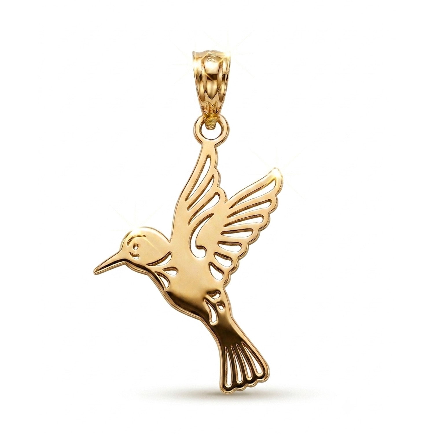 Gold hummingbird pendant made from 10 karat yellow gold 