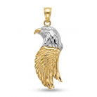 Beautifully handcrafted Gold Eagle Charm with 10 Karat gold. This makes a fantastic gift choice for any of your loved ones and friends. The eagle is made out of rhodium while the rest is yellow gold.