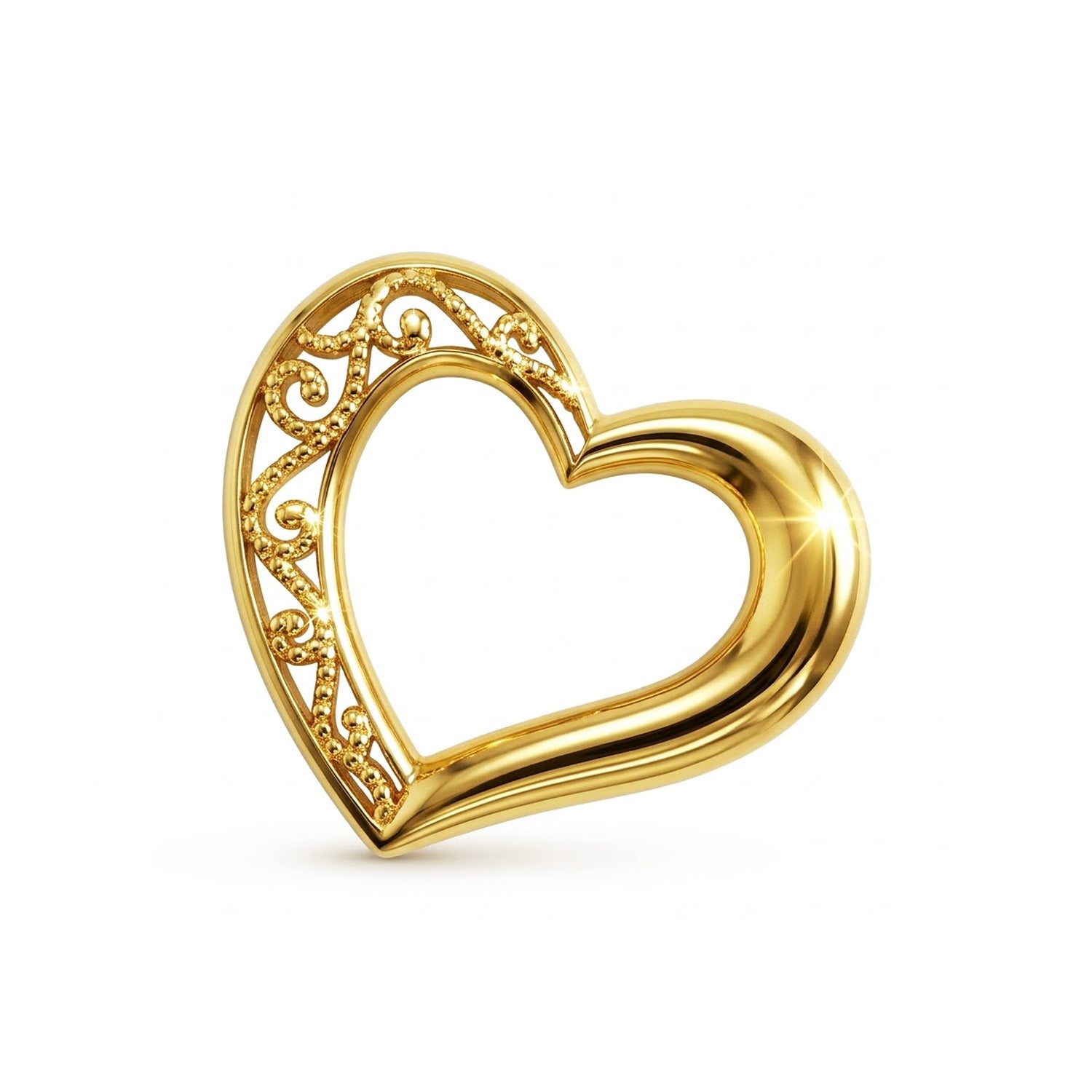 Gold heart-shaped jewelry piece on a white background