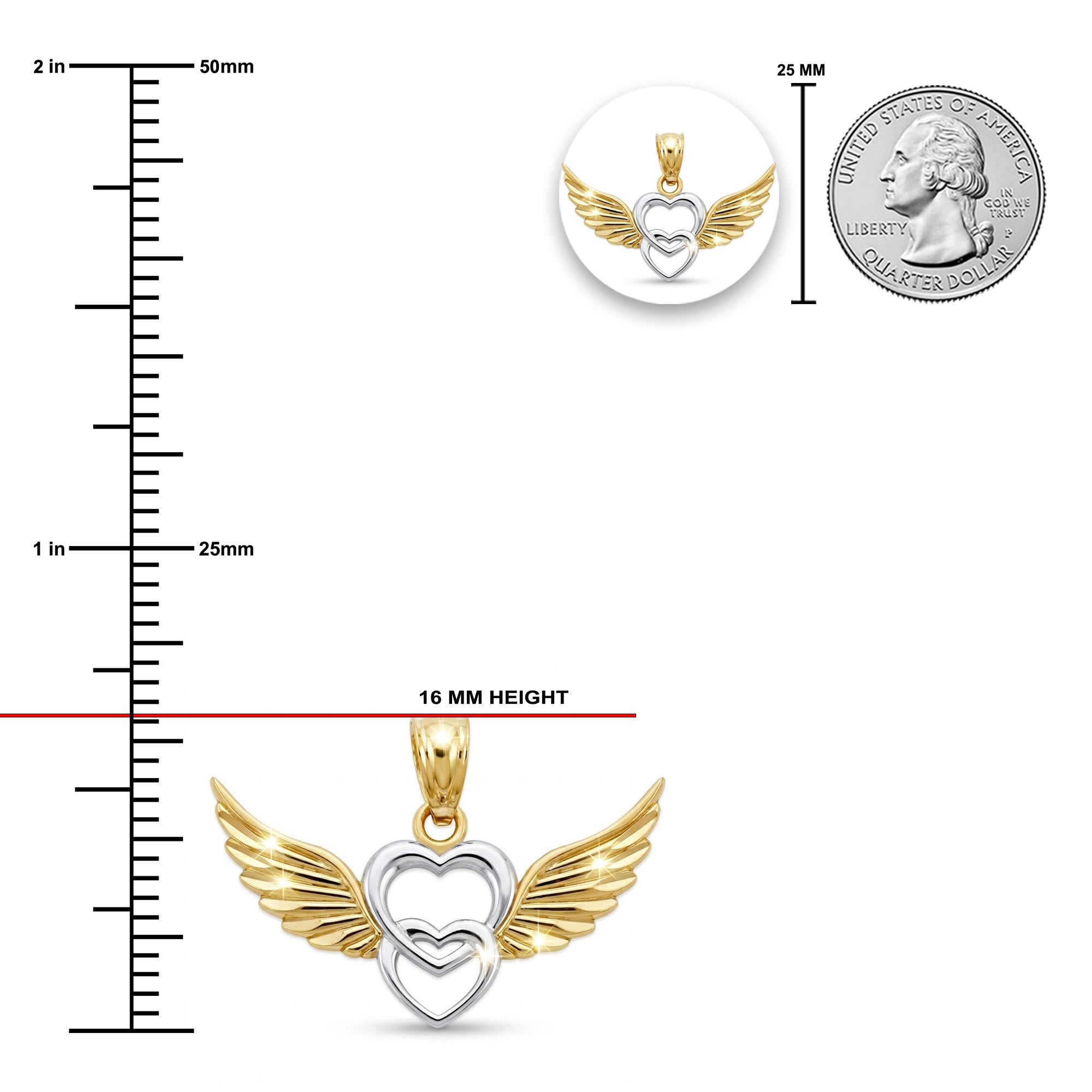 gold heart angel winged pendant 