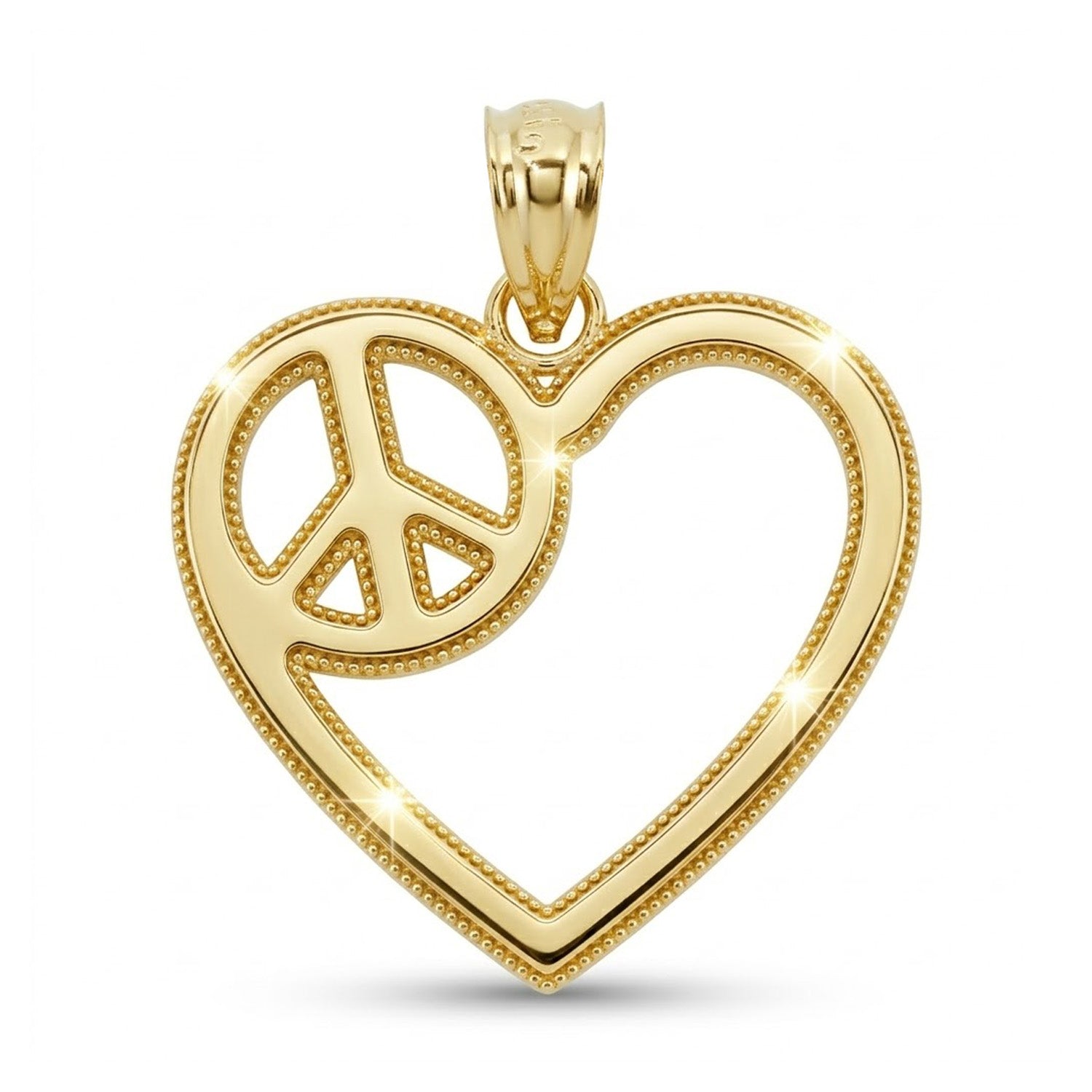 gold heart with peace sign pendant 