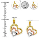 gold triple heart pendant sizing