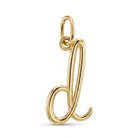 [group: d-10k-gold] A polished yellow gold script letter 'd' pendant charm with a top loop, shown on a clean white background.