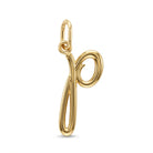 [group: p-10k-gold] A polished gold initial pendant shaped like the letter 'p', featuring a textured, ribbed finish and a smooth bail at the top, shown on a clean white background.