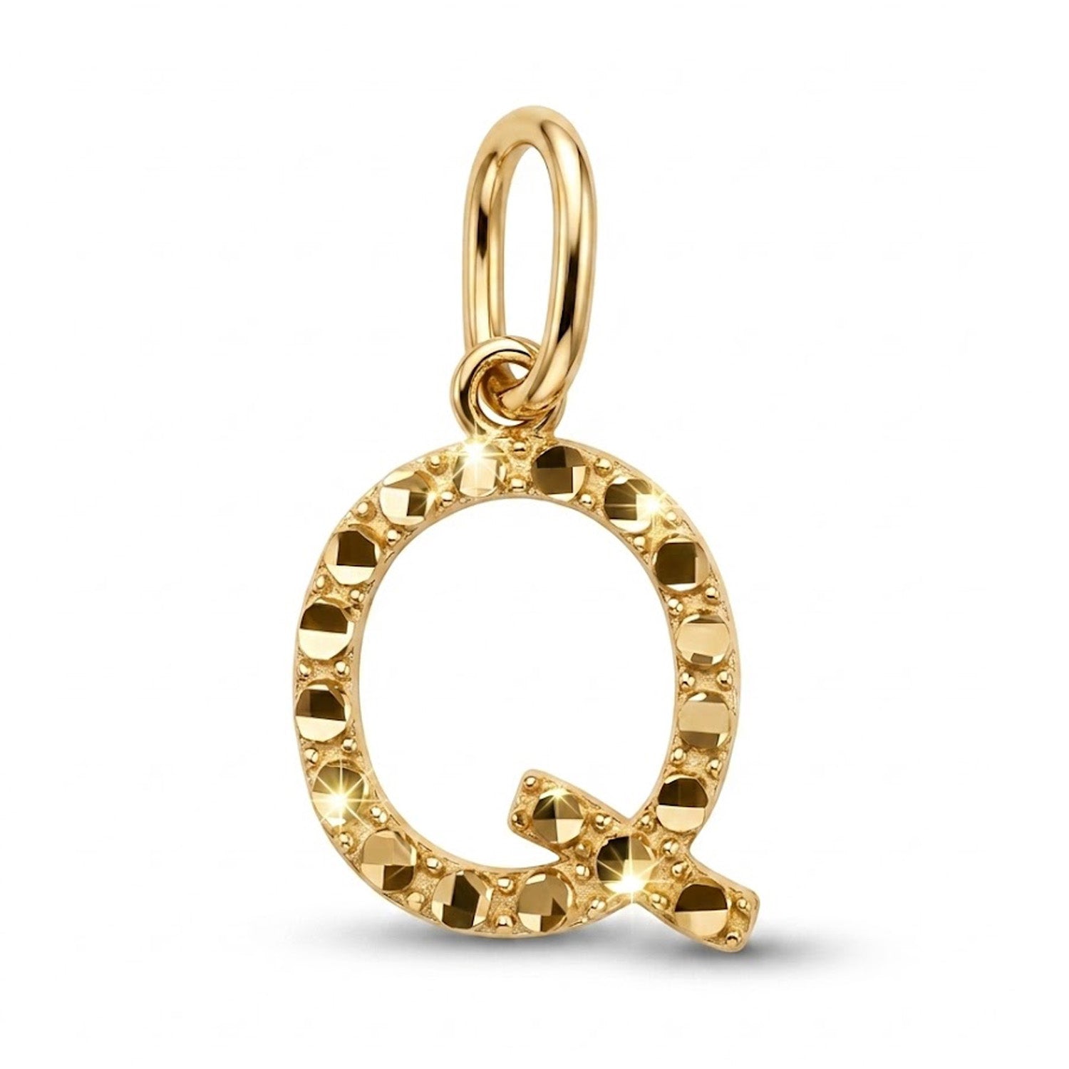 [group:q-10k-gold] Initial Q Gold Pendant Front View