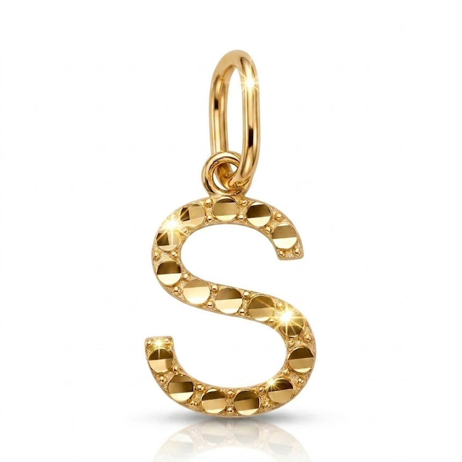 [group:s-10k-gold] Initial S Gold Pendant Front View