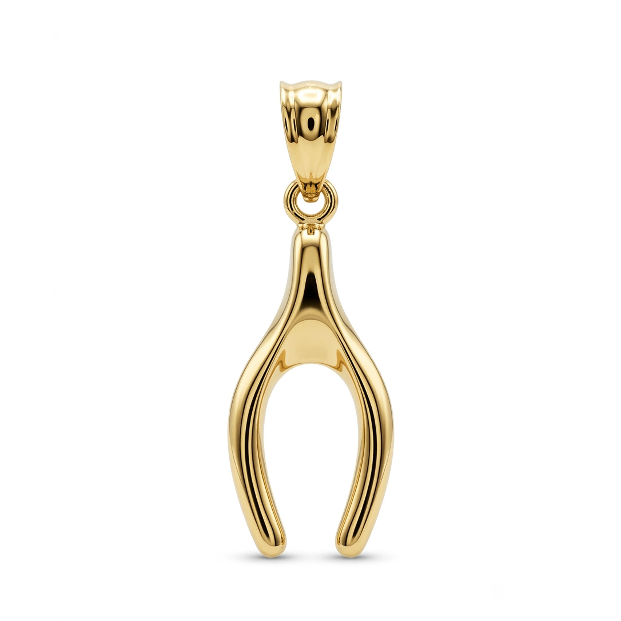 A polished yellow gold wishbone pendant