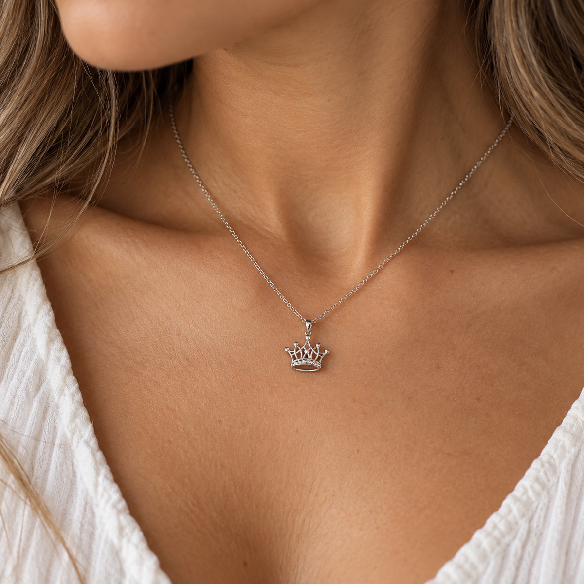 Silver Crown Tiara Necklace