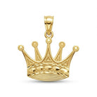 [group: small] A polished yellow gold crown pendant with five points and a textured lower band, shown on a clean white background.