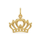 [group: yellow] A polished yellow gold crown pendant with a central heart-shaped cutout and a top loop, shown on a plain white background.