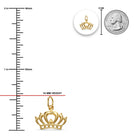 [group: yellow]Gold crown pendant shown with measurement markings, including a 14 mm height callout and a 25 mm coin-size reference on a white background.