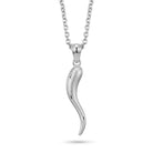 [group:silver] Silver horn-shaped pendant on a chain against a white background