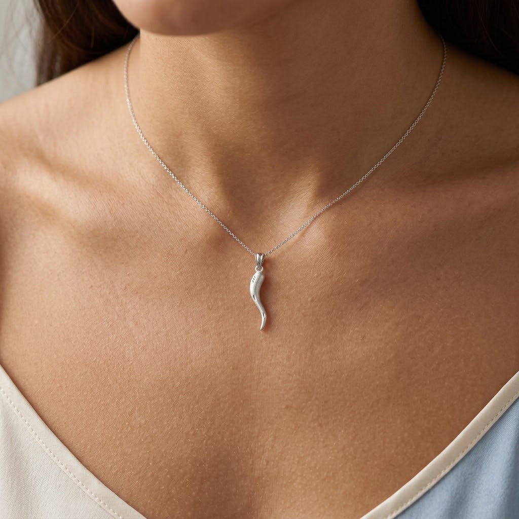 [group:silver] silver Italian horn necklace 