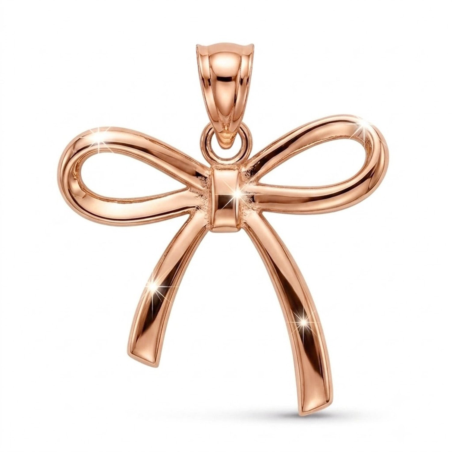 [group: rose-gold-large] Rose gold bow-shaped pendant on a white background