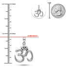 [group: silver]Silver Om pendant shown with measurement guides, including a 22 mm height indicator, a 25 mm coin scale reference, and a circular inset of the pendant.