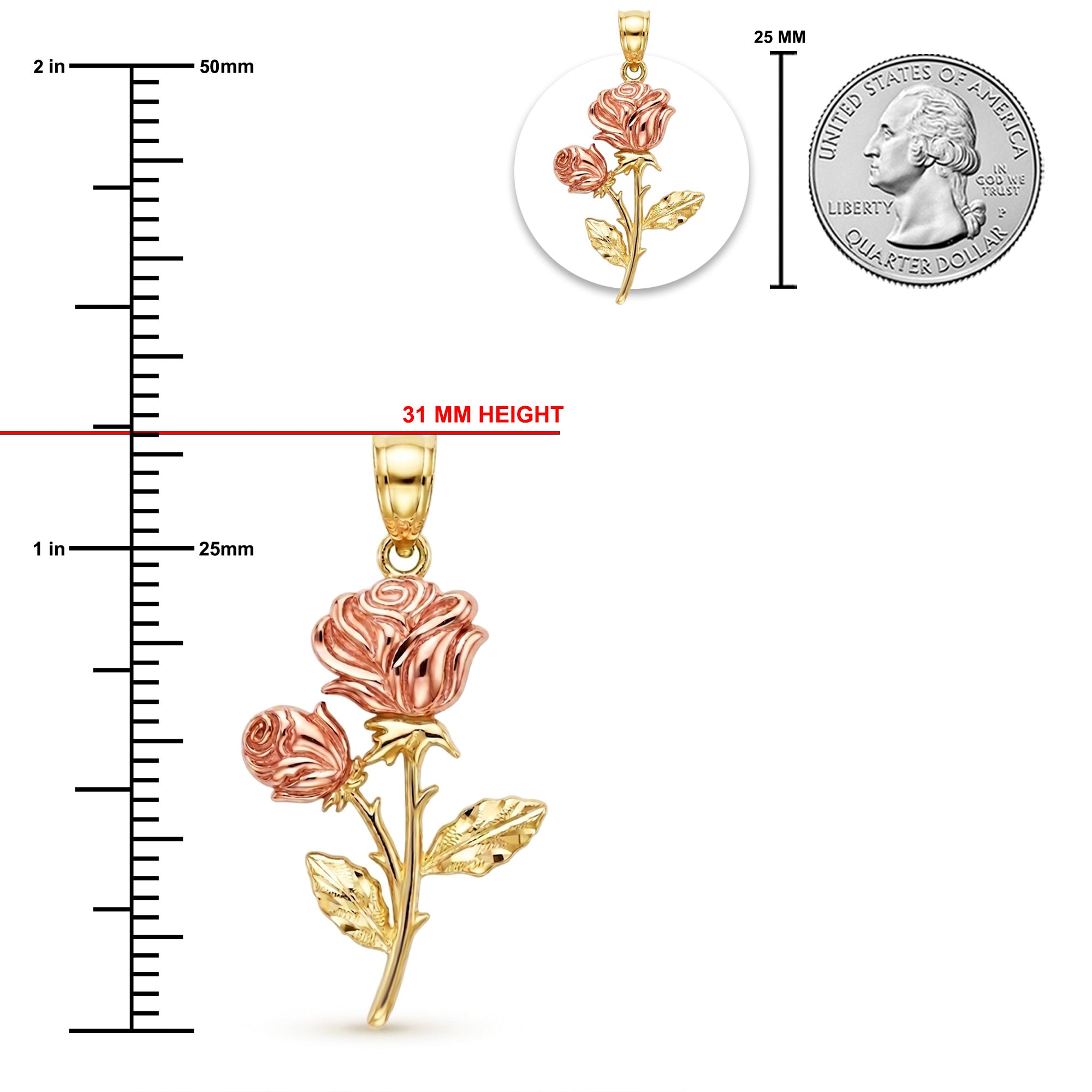 Gold Rose Pendant sizing chart