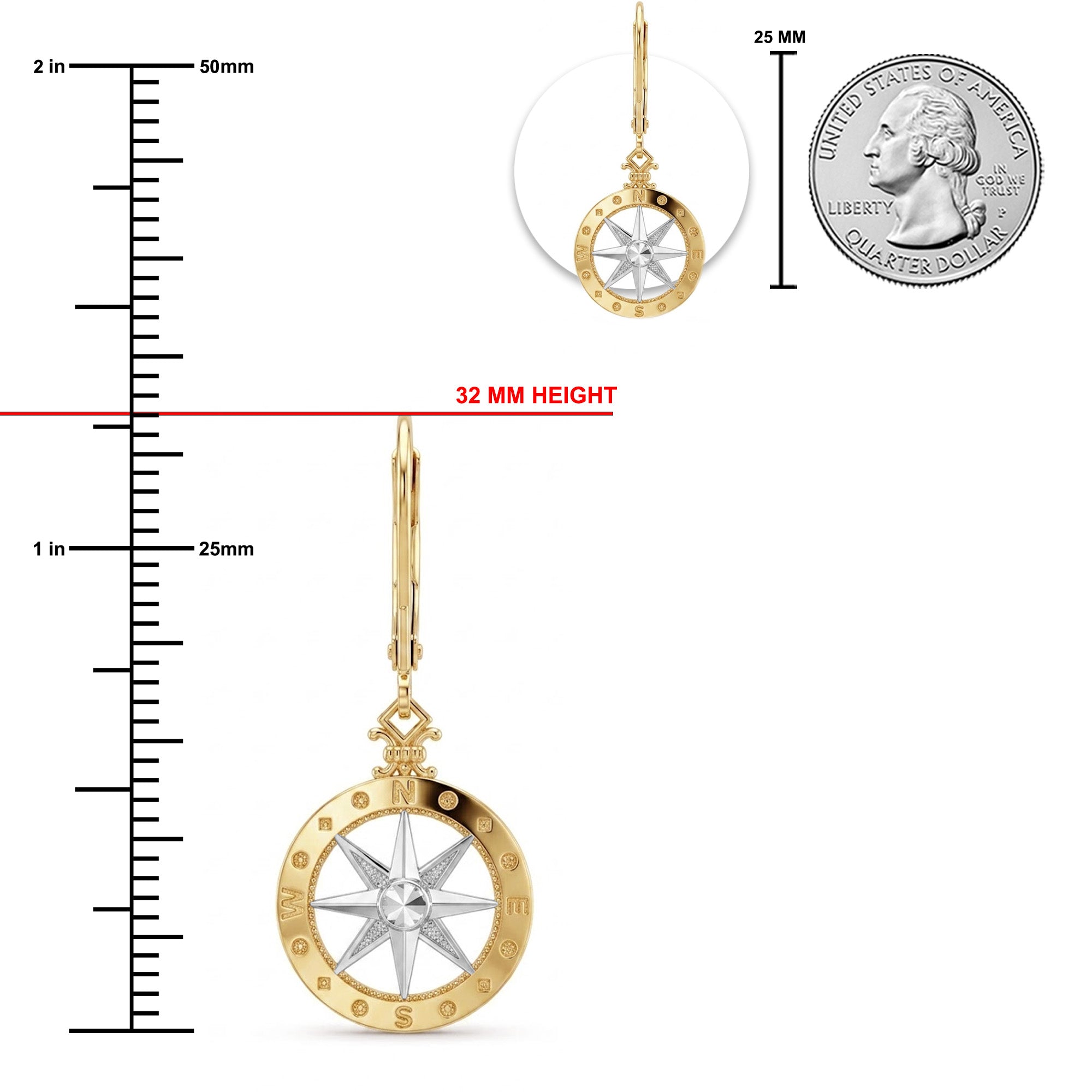 Gold Compass Earring sizing chart
