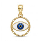 Gold evil eye pendant with blue enamel 