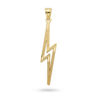 A gold lightning bolt pendant with a polished finish and a bail at the top, shown against a plain white background with a soft drop shadow.