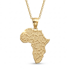 [group:gold-plated] Gold necklace with a map of Africa pendant on a white background