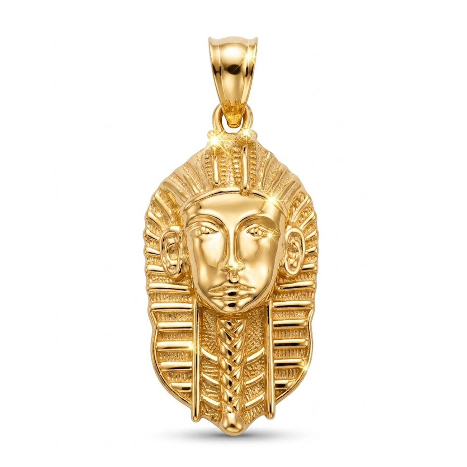 [group: 10k-gold] Gold pharaoh pendant on a white background